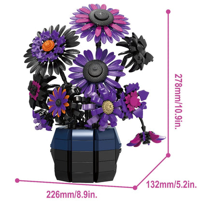 Sunflower Building Blocks Bouquet Set for Adults – Purple Van Gogh Art Botanical Flower Brick Kit Creative Home Decor Display Model, Unique Birthday Mother's Day Valentine's Day Gift for Women