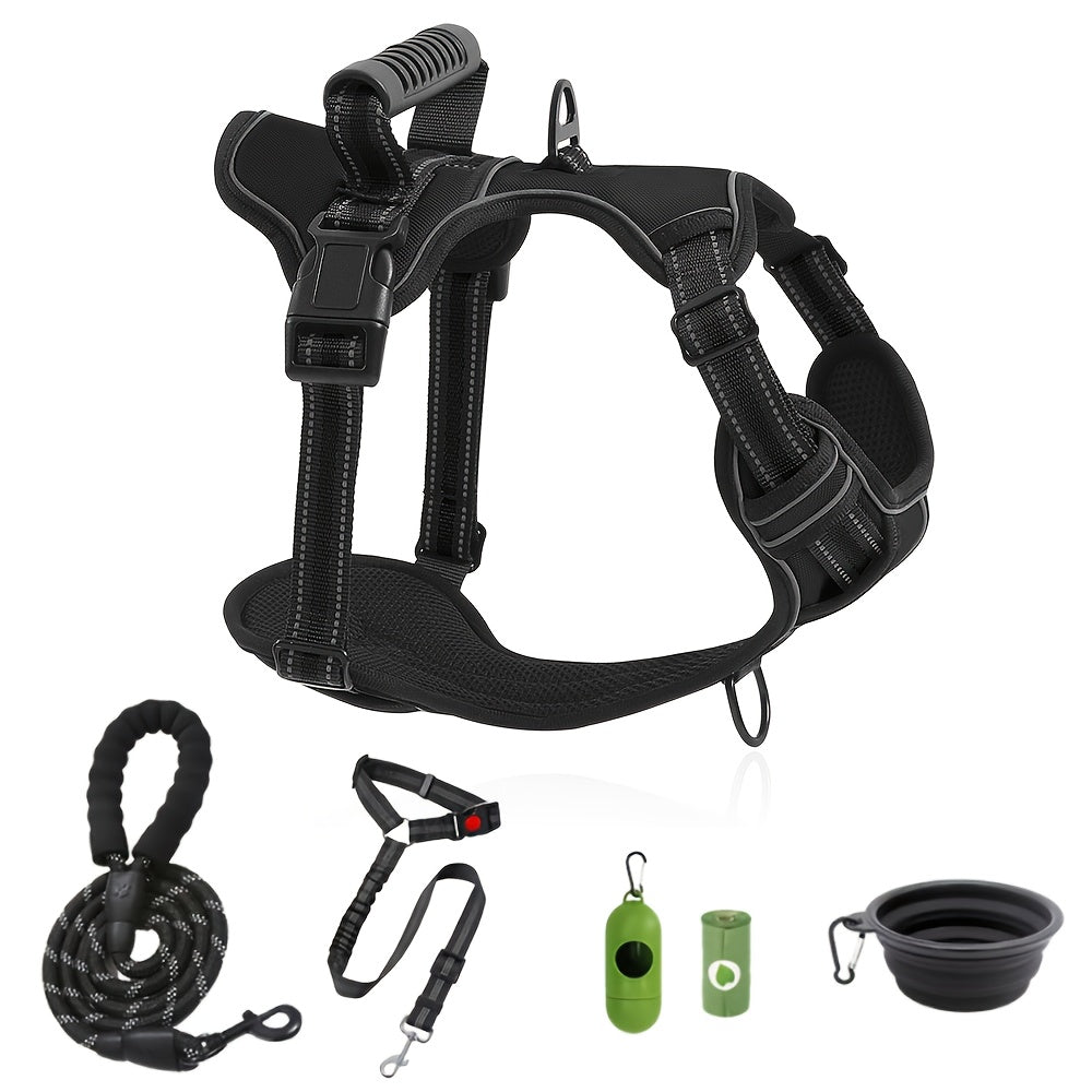 Dog Harness and Leash Set No-Pull Reflective Adjustable Oxford Vest with 2 Leash Clips Easy Control Handle for Small Medium Large Dogs XS-XL 5 Colors