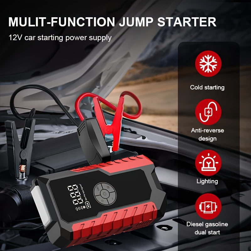 10000A 7-In-1 Multifunctional Emergency Jump Starter with 150PSI Air Pump, Digital Tire Inflator, Portable Car Battery Charger, Up to 2.64gal Gas/2.38gal Diesel, LED Emergency Light & USB Charging, Car Emergency Tool. Suitable As a Holiday Gift