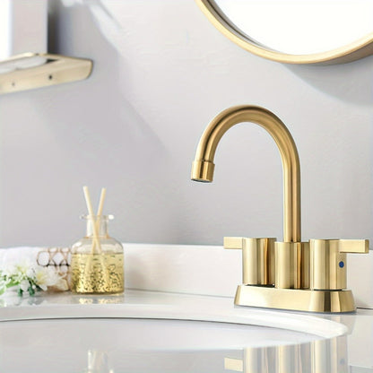 Bathroom Faucet 4-Inch 2-Handle Centerset – 360° Swivel Spout, Pop-Up Drain & Supply Lines Included, 2-3 Hole Vanity Sink Faucet for RV & Home, Brushed Gold, Matte Black, Nickel & Chrome