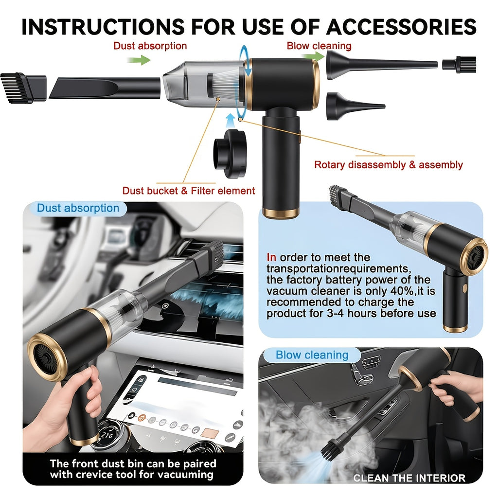 8000Pa Car Vacuum Cleaner - Strong Suction, High Efficiency, Portable Cordless Household Handheld Vacuum Cleaner With Both Blowing And Suction Functions, Equipped With Various Gap Cleaning Tools, Suitable For Car/office/home Cleaning