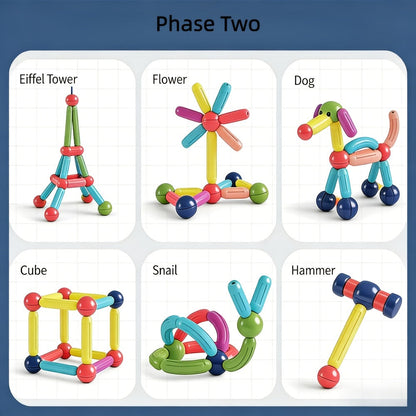 Magnetic Sticks Building Set 28 58 Pcs – 3D STEM Construction Toy for Kids Ages 3+ Build Towers Animals Shapes Creative Imagination Family Classroom Group Play Birthday Christmas Gift