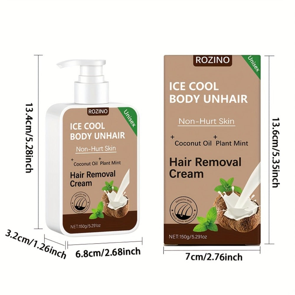 Hair Removal Cream Coconut 150g Painless Semi-Permanent Depilatory – Gentle Non-Irritating Formula for Face Lip Underarm Legs Arms & Bikini Area, Up to 6 Month Smooth Skin Results for Women Sensitive Skin