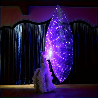 LED Feather Dance Costume Glowing Luminous – Light Up Belly Dance Performance Dress for Women Halloween Christmas Mardi Gras Rave Stage Show White Purple Warm White