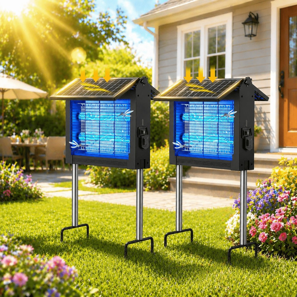 Solar Bug Zapper Outdoor – 4500V Electric Mosquito Killer with Dual Solar Panels & USB Charging, Auto On/Off Light Sensor, IPX4 Waterproof Insect Trap for Patio, Backyard, Garden & Camping