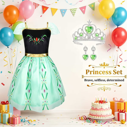 Girls Princess Dress Up Costume Set 14pcs – 5 Role Play Outfits with Crowns, Earrings & Storage Box, Toddler Princess Costumes for Girls Ages 3-6, Birthday Gift