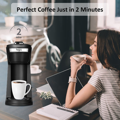 Single Serve Coffee Maker 2-in-1 for K-Cup Pods and Ground Coffee One-Button Operation 6-14oz Brew Sizes Auto Shut-Off Stainless Steel Drip Coffee Machine Blue Black Red Grey