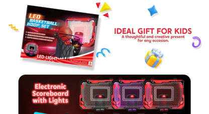 Indoor Basketball Hoop for Kids Over the Door – Light Up LED Scoreboard 4 Balls Air Pump 3 Game Modes 7 Light Shows, Active Sport Toy Gift for Boys Girls Ages 3 to 14 (Red)