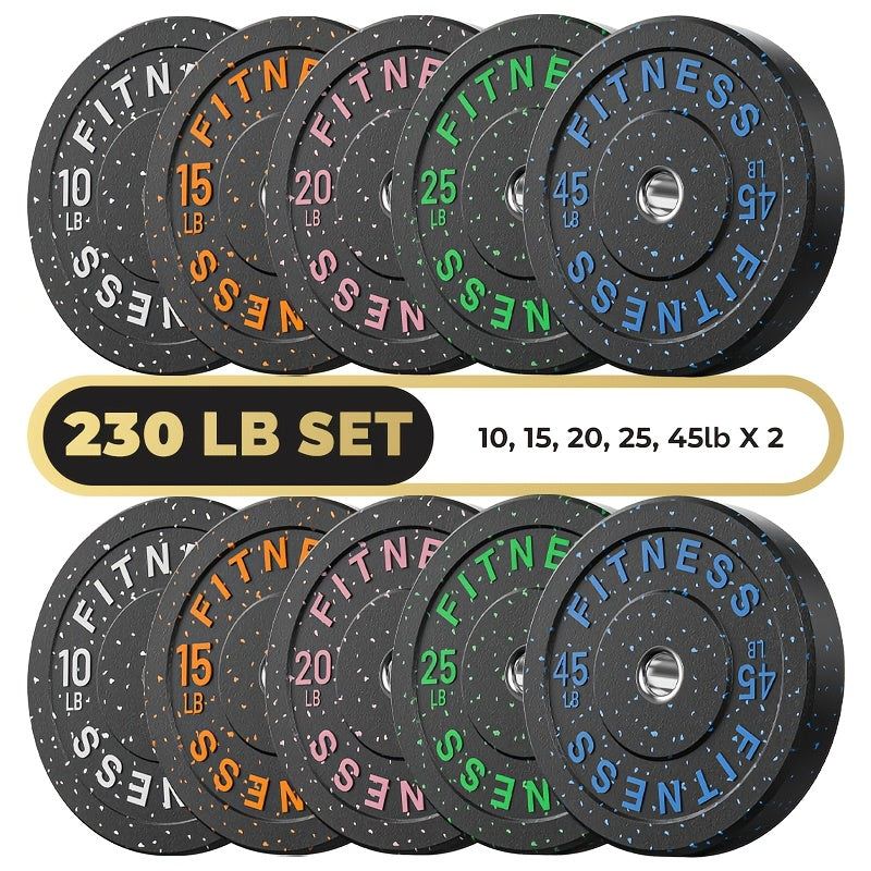 Bumper Plates Colored Rubber Weight Plates – 2-Inch Olympic Barbell Plates for Weightlifting & Strength Training, High Bounce Floor Protection, Low Odor, Non-Slip Surface, Home Gym & Commercial Gym