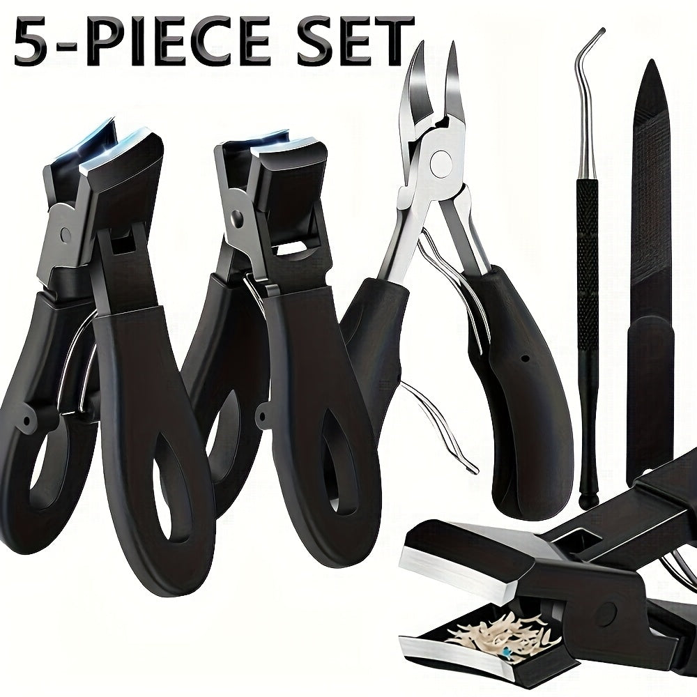 Concave Blade Wide Jaw Nail Clippers for Thick Toenails 5pcs Set Heavy Duty Stainless Steel Ingrown Toenail Trimmer Professional Pedicure Tool for Seniors Men Elderly