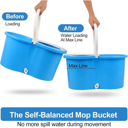 360 Spin Mop and Bucket Set with Wringer - Stainless Steel Extended Handle Spinning Mop Bucket System with Microfiber Mop Refills for Hardwood, Tile & Laminate Floor Cleaning, Black Blue Pink Red