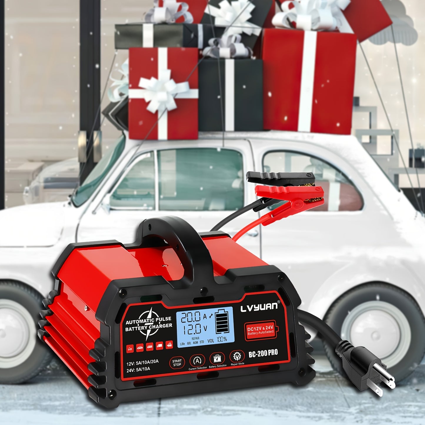 Smart Battery Charger Maintainer 12V 20A 24V 10A 8-Stage with Temperature Compensation for LiFePO4 Lead Acid Car Truck Motorcycle Boat - Trickle Charger