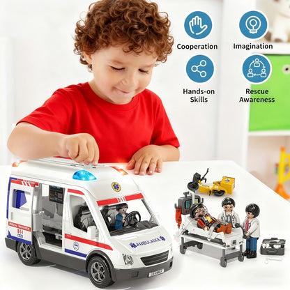 Ambulance Toy Playset for Kids Ages 3-8 – Realistic Friction-Powered Emergency Vehicle with Flashing Lights & Siren Sound, Durable Design, Birthday Holiday Gift for Boys & Girls