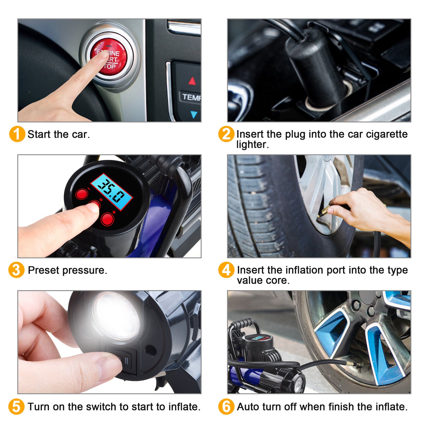 Portable Air Compressor Tire Inflator 150PSI – 120W 12V Auto Shut-Off, LED Display, 35L/min Fast Inflate for Car Bike Truck SUV Ball