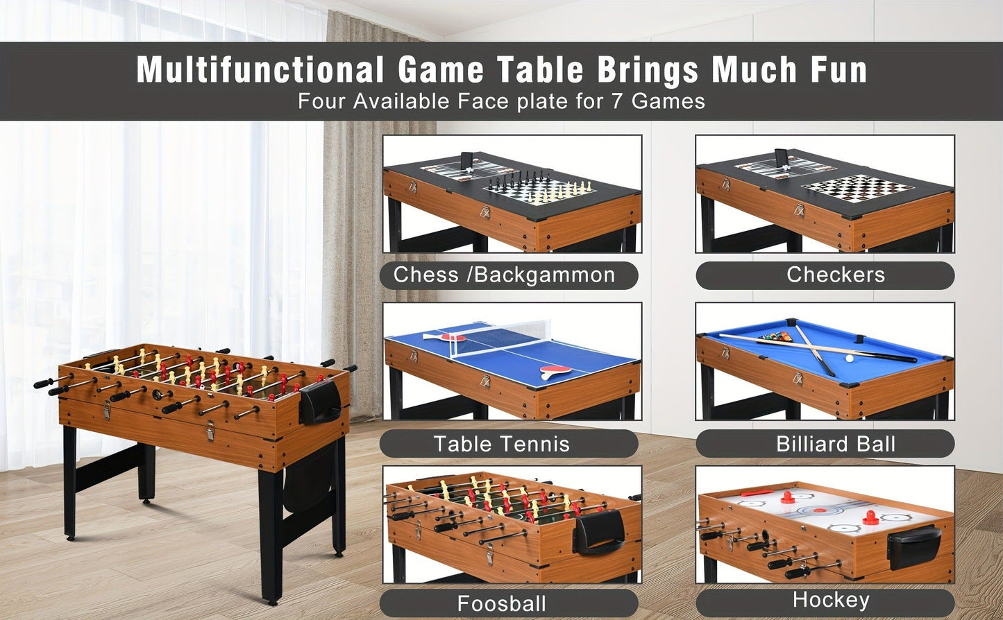 7-in-1 Multi Game Table Combo Set Foosball Hockey Ping Pong Billiards Chess for Home Game Room