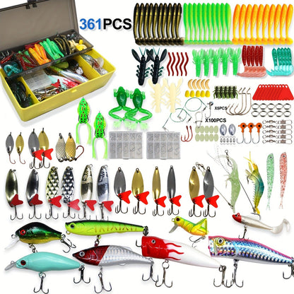 Fishing Lures Kit with Tackle Box – Mixed Plastic & Metal Baits, Hooks, Swivels & Jig Hooks (110/252/361pcs)
