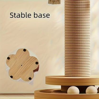 Cat Scratching Post Sisal Vertical Scratcher – Solid Wood Base, Wear-Resistant Rope, Multiple Styles: Standard, Mushroom & Dolphin Shapes, Sizes S/M/L, Cat Climbing Frame with Teaser Wand