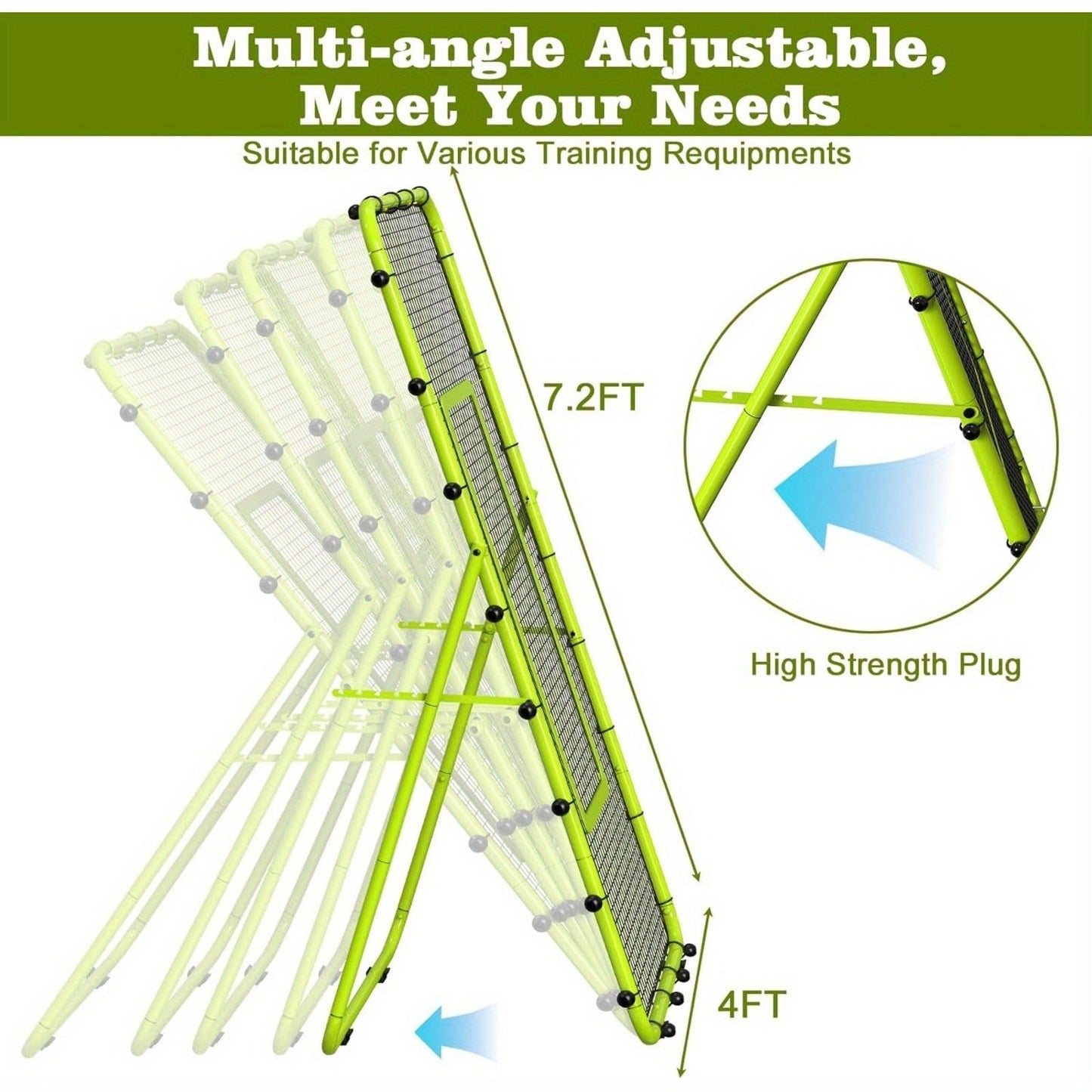 Volleyball Rebounder Net 7x4ft Adjustable Angle – Portable Steel Frame Training Rebounder with High-Tension PE Netting & 24 Elastic Cords for Volleying Bumping Spiking Practice – Solo & Team Drills