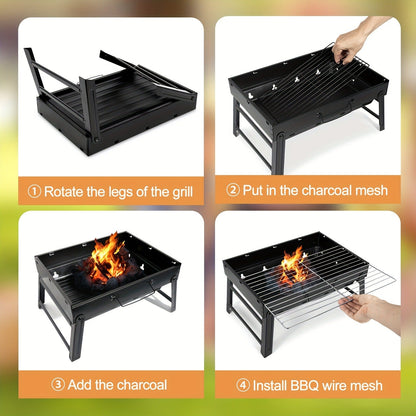 Portable Folding Charcoal Grill Smokeless BBQ Grill for Camping Picnic Backyard Garden Patio Outdoor Cooking Compact Durable Iron Barbecue Grill