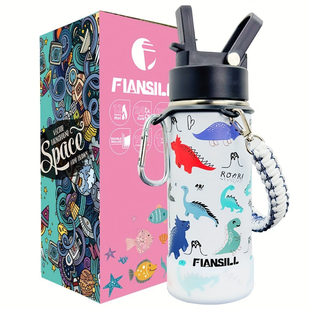 Kids Insulated Water Bottle 16oz with 3D Print Design - Stainless Steel Vacuum Flask, Leak-Proof BPA-Free, One-Hand Lid, Woven Strap & Carabiner, Perfect Student Gift for Boys & Girls, 8 Fun Styles
