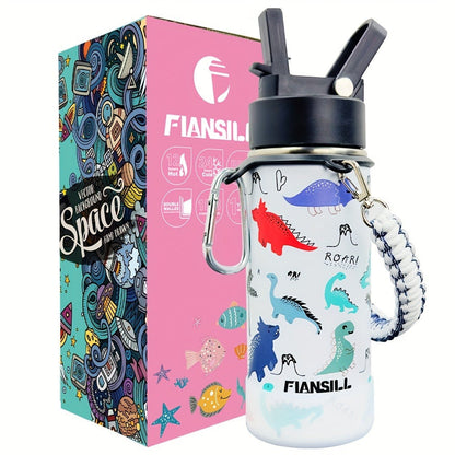 Kids Insulated Water Bottle 16oz with 3D Print Design - Stainless Steel Vacuum Flask, Leak-Proof BPA-Free, One-Hand Lid, Woven Strap & Carabiner, Perfect Student Gift for Boys & Girls, 8 Fun Styles