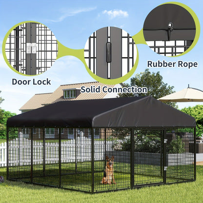 Outdoor Dog Kennel Heavy Duty Galvanized Steel with Roof Double Safety Locks Rust-Resistant Large Dog Cage Fence Run for Big Dogs Multiple Sizes 1.2M to 9M