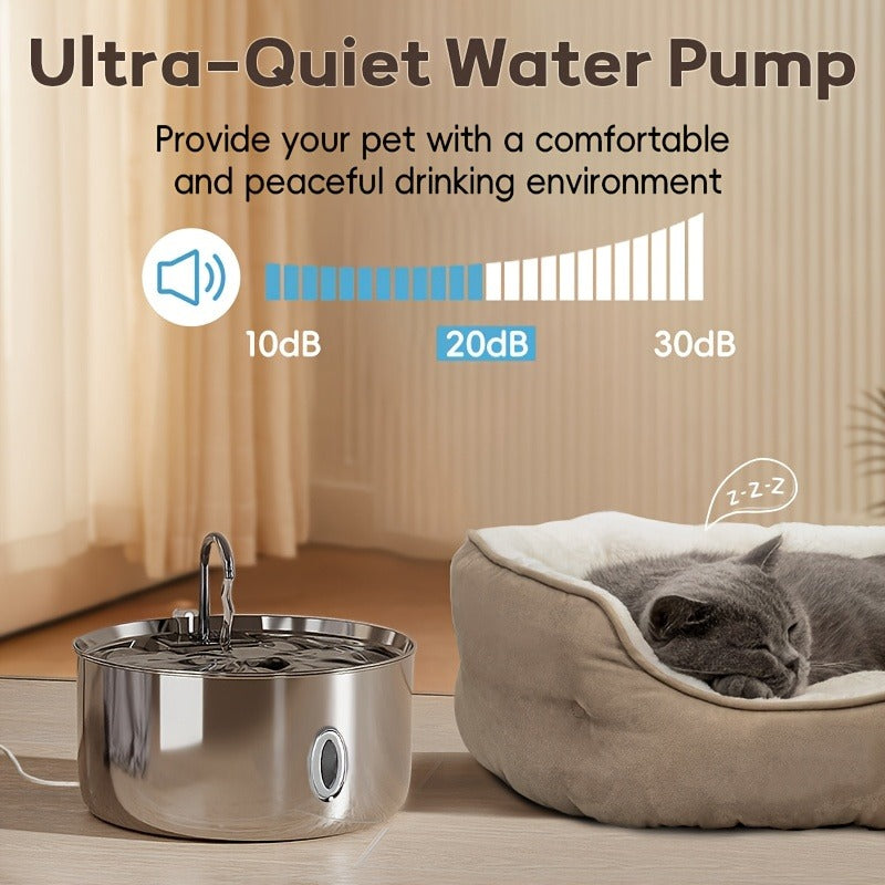 Large Stainless Steel Pet Water Fountain 236oz / 7L - Automatic Cat & Dog Water Dispenser, Multi-Stage Filtration, Visible Water Level Window, USB Powered, Replacement Filters Included, FT007
