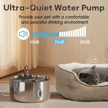 Large Stainless Steel Pet Water Fountain 236oz / 7L - Automatic Cat & Dog Water Dispenser, Multi-Stage Filtration, Visible Water Level Window, USB Powered, Replacement Filters Included, FT007