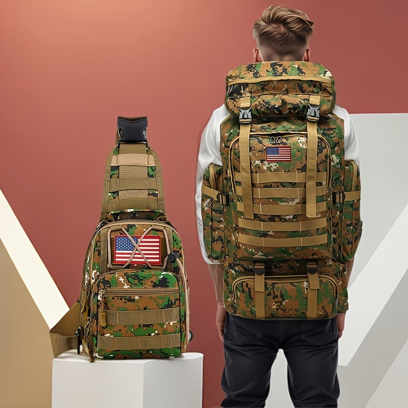 Tactical Backpack 2-Pack 21 Gallon 3-Day Assault Pack with Chest Pack Polyester Stripe for Hiking Camping Hunting Travel Work Sports Men