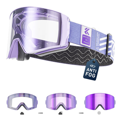Magnetic Photochromic Ski Goggles OTG Helmet Compatible – 16-Point Magnetic Swap Lens, Triple-Layer Foam, Double Anti-Fog Dual-Layer PC 99.99% UV Protection for Men & Women, Includes Case & Bag