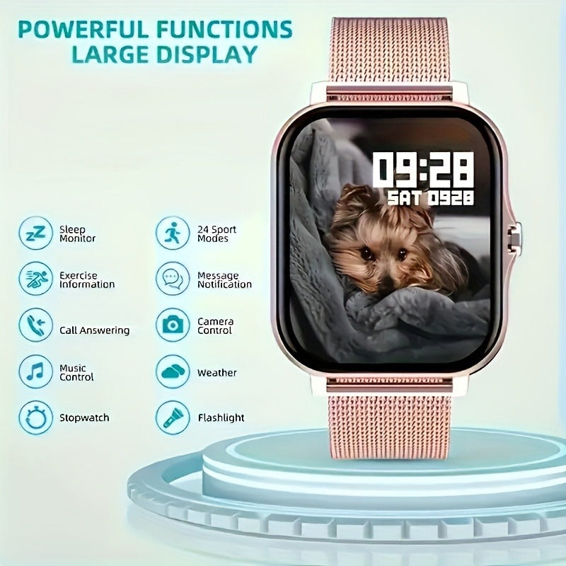 Bluetooth Calling Smartwatch with 1.83" Full Touch Screen, Multiple Sport Modes, Music Control & Sedentary Reminder – Fitness Tracker Watch Compatible with Android & iPhone for Men and Women, Dual Strap