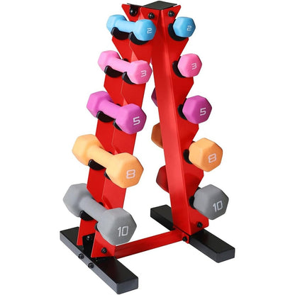 Dumbbell Rack A-Frame 5-Tier Heavy Duty Weight Storage Stand – Space-Saving Vertical Dumbbell Holder for Home Gym, Holds 5-25LB Hex & Rubber Dumbbells