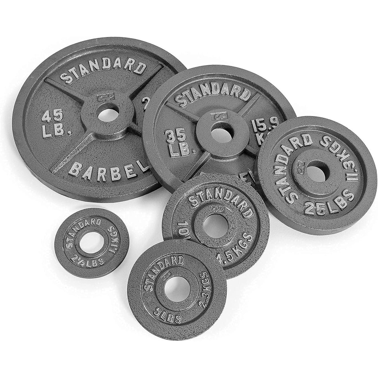 Cast Iron Weight Plates 2-Inch Standard Barbell Plates Solid Iron Gym Weights for Strength Training Weightlifting Bodybuilding Powerlifting Home Gym Multiple Sizes 2.5LB to 100LB