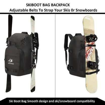 Ski Boot Bag Snowboard Backpack 40-50L Large Capacity Snow Gear Bag for Skiing Helmet Goggles Gloves Snowboard Accessories Winter Sports Equipment Bag Black