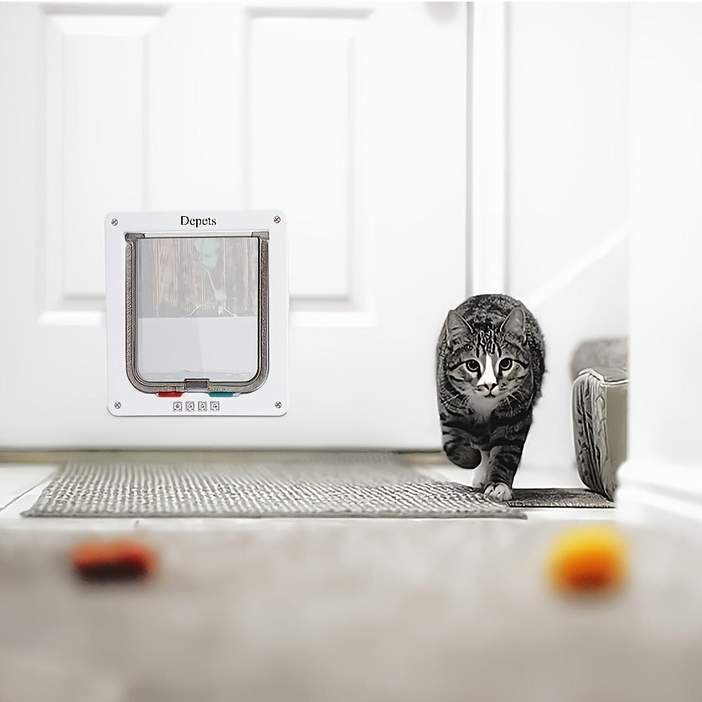 Cat Door & Dog Door with 4-Way Safety Lock – Weatherproof Flip Pet Door for Cats & Dogs, M/L/XL Sizes in White, Black & Coffee, Bonus Rainbow Ball Toy Included