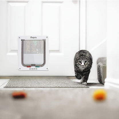 Cat Door & Dog Door with 4-Way Safety Lock – Weatherproof Flip Pet Door for Cats & Dogs, M/L/XL Sizes in White, Black & Coffee, Bonus Rainbow Ball Toy Included