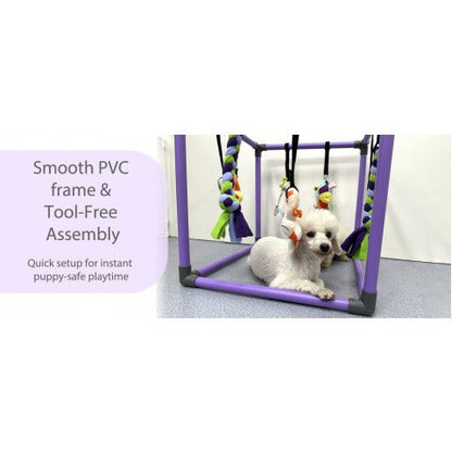 Puppy Gym Jungle Playground with Hammock – 8 Hanging Interactive Toys to Keep Puppies Busy & Stimulated