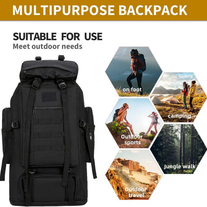 Large Capacity Expandable Outdoor Backpack 26-42 Gal – Soft Shell Geometric Pattern Hiking Rucksack for Camping, Mountaineering & Leisure | Black & Jungle Camo