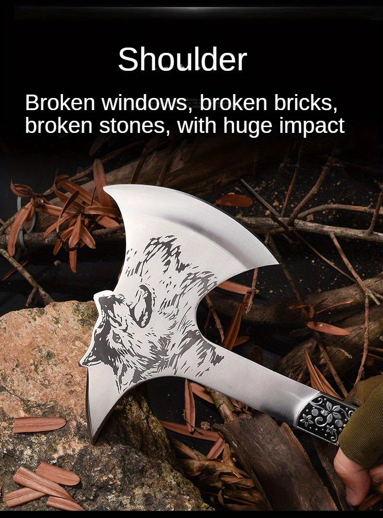Tactical Axe Set Outdoor Multifunctional Knife Tool Card 3-4 Piece Kit for Hiking Camping BBQ Survival Wolf Head Axe Option