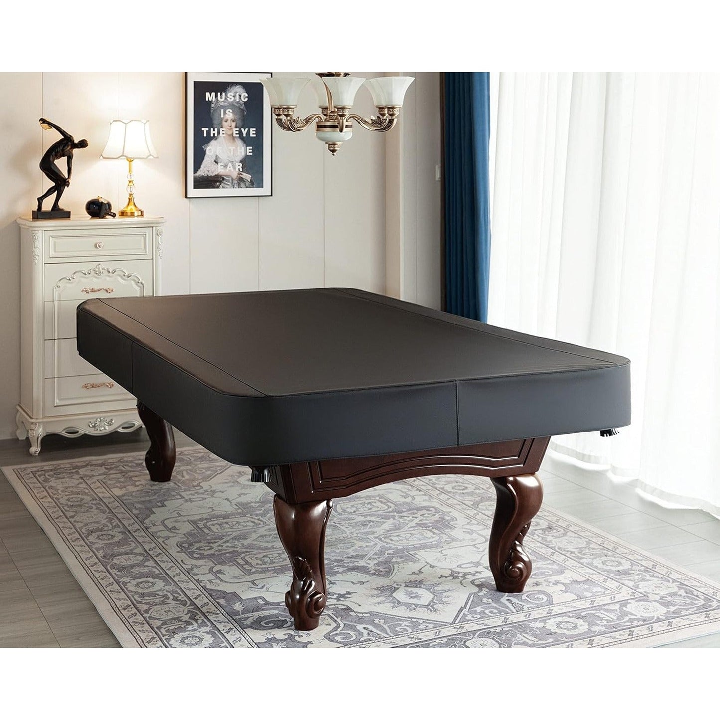 Leatherette Pool Table Cover 7 8 9FT Waterproof Tearproof Billiard Table Protector with Leg Cutouts Scratch-Resistant Easy-Clean Protective Cover Black