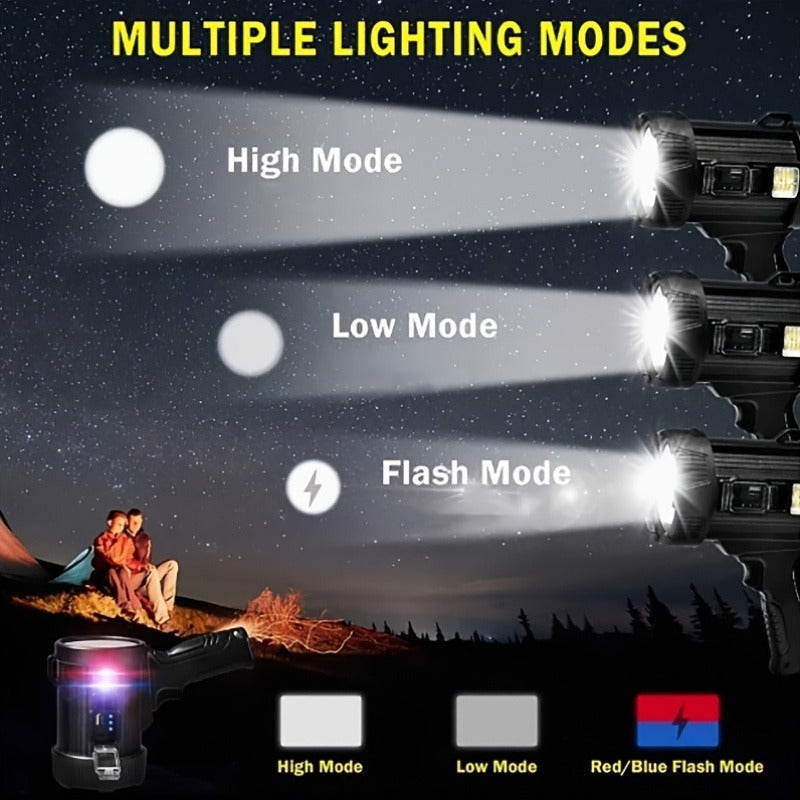 Waterproof LED Flashlight 6 Modes 3 Color Filters Solar USB Rechargeable IPX4 Torch for Hunting Camping Boating Hiking Emergency