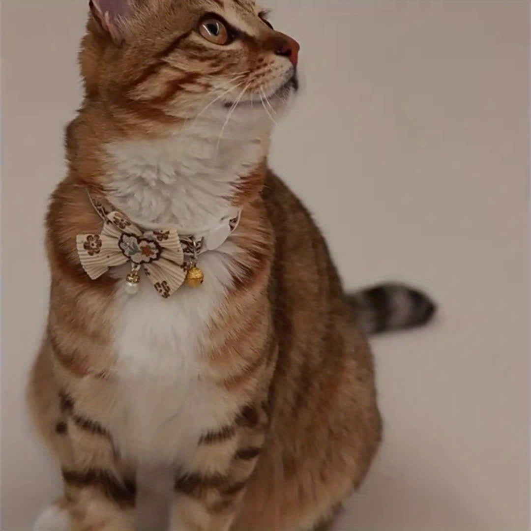 Cat Collar Set 6 Pack Decorative with Bow Lace Bells & Hanging Beads, Safety Breakaway Buckle Anti-Choke Cat Necklace Collar, Stylish Pet Collar Gift Set for Cats & Small Dogs
