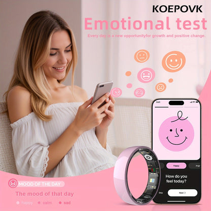 Fitness Tracker Smart Ring – IP68 Waterproof, Sleep & Step Monitor, Crystal Charging Case, Stainless Steel | Men & Women Sizes 7–13