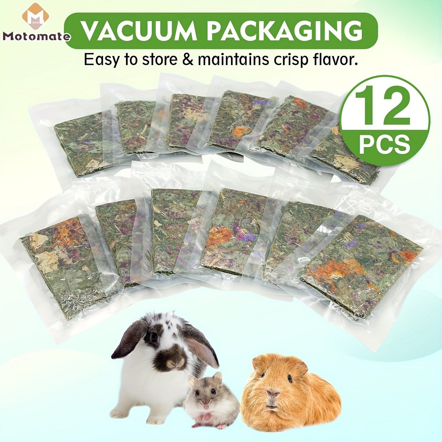 Rabbit Chew Toys for Teeth – 12-Pack Natural Timothy Hay Chips with Herbal Flowers | Bunny Molar Treats & Small Animal Snacks for Guinea Pigs, Chinchillas, Hamsters & Rats