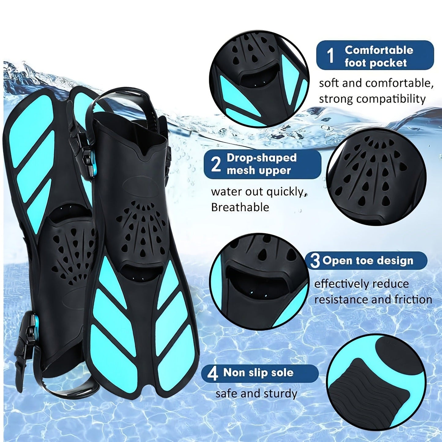 Adjustable Snorkel Diving Fins with Anti-Slip Lace-Up Design – Lightweight PP/TPR Open Heel Fins for Snorkeling Freediving Scuba Diving for Men Women Adults S/M & ML/XL