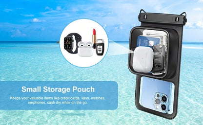 Waterproof Phone Pouch 2-Pack Double Layer Black & Cyan – PVC Dry Bag for Swimming, Rafting & Water Sports, Fits Up to 7.5", Dual Compartment with Adjustable Lanyard & Double Hook for Kayaking, Beach & Camping