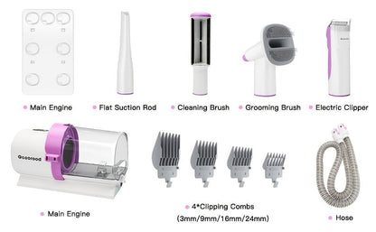 Dog Grooming Vacuum Kit 4-in-1 – Pet Hair Vacuum with Electric Clipper, Grooming Brush & Deshedding Tools, 2.5L Large Dust Cup, 10kPa Suction, Low Noise, 4 Comb Sizes (Model G2-W2)