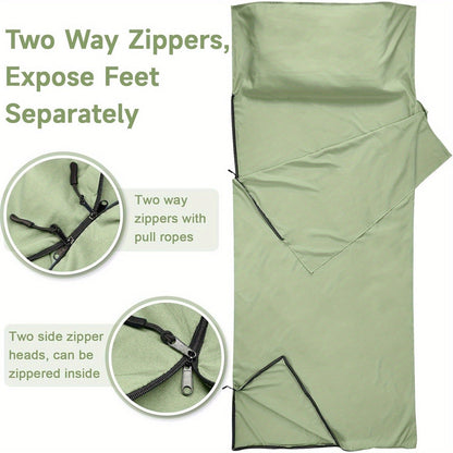 Sleeping Bag Liner for Adults – Two-Way Zipper Sleep Sack with Foot Exposure, Lightweight Portable Travel Sheet for Camping, Hiking, Hotel & Hostel Use, Single Size, Machine Washable