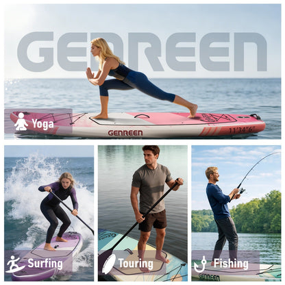 11ft SUP Board Inflatable Stand Up Paddle Board – Non-Slip Deck, Wide Stance, Heavy-Duty for Adults Beginners Experts, Yoga Fishing Lake Ocean River, Travel Backpack Included