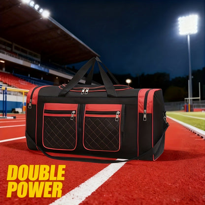 Gym Duffel Bag Large Capacity Travel Bag for Men Women Heavy Duty Polyester Multi Pocket Adjustable Shoulder Strap Zipper Closure for Fitness Workout Weekend Trips Business Travel Outdoor Black Blue Red